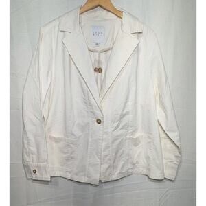 Joan Rivera Womens Signature Twill Cinched Back Blazer Sz 2X Ivory Single Button